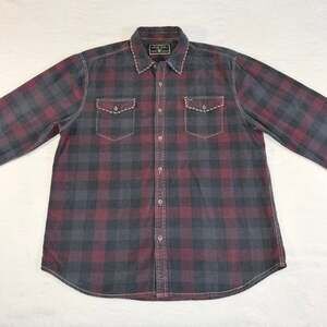 True Grit Mens Corduroy Burgundy/Gray Plaid Button Up Long Sleeve Shirt 2XL